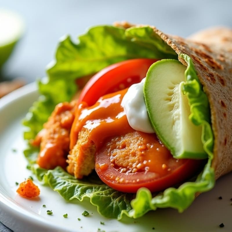 Healthy Buffalo Chicken Wrap with Fresh Veggies