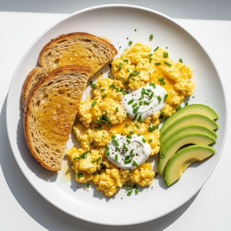 Cheesy Scrambled Eggs with Herbs