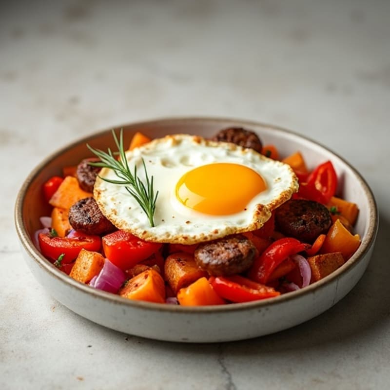 Crispy Spanish-Style Sweet Potato Hash with Baked Eggs
