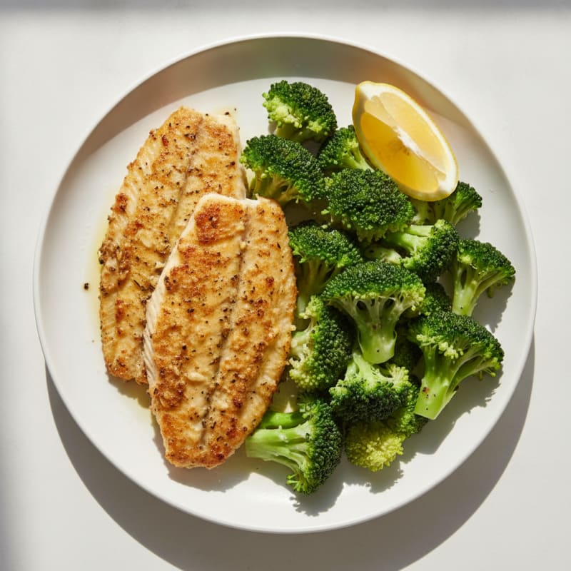 Seared Tilapia with Steamed Broccoli and Lemon