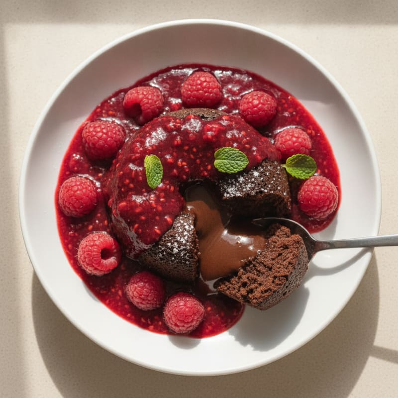 Chocolate Lava Cake with Raspberry Coulis