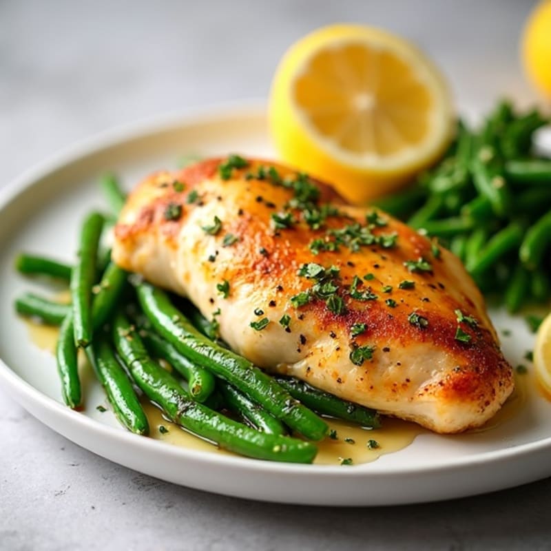 Lemon Herb Roasted Chicken with Crispy Green Beans