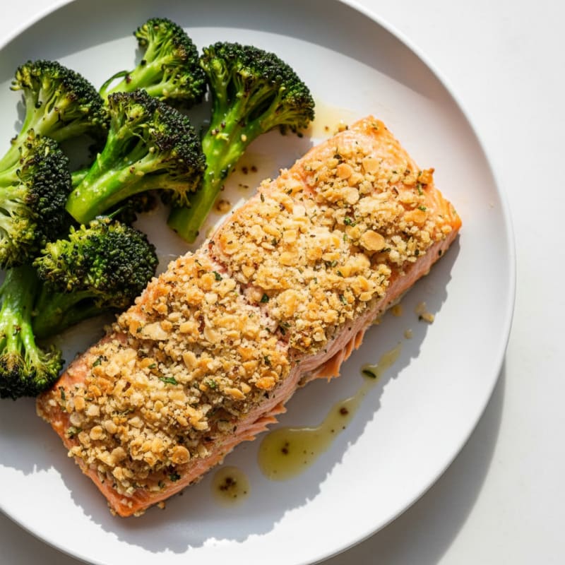 Golden Herb-Crusted Salmon with Roasted Broccoli