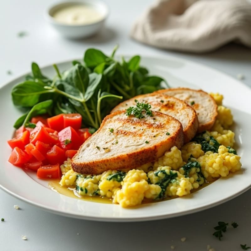 Egg White Scramble with Spinach and Grilled Turkey Breast