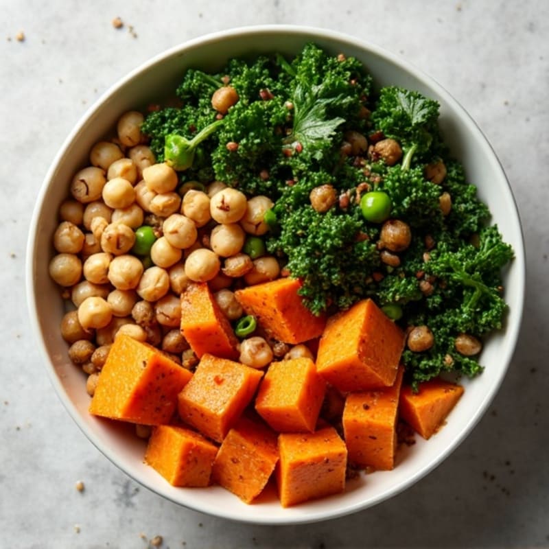 Hearty Spiced Lentil and Sweet Potato Bowl with Crispy Kale