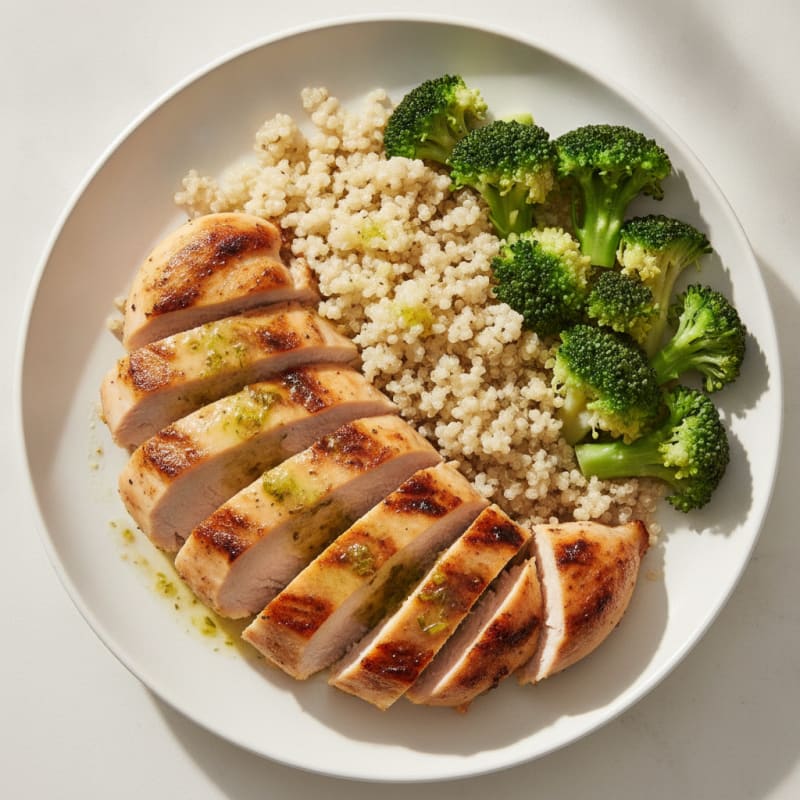 Grilled Chicken Breast with Quinoa and Steamed Broccoli