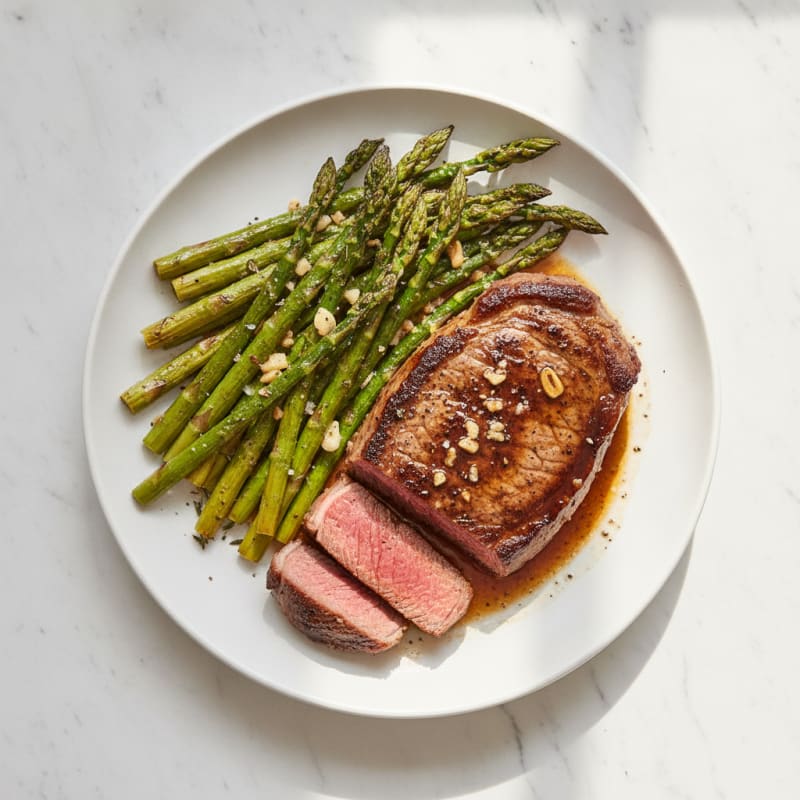 Garlic Herb Roasted Asparagus with Pan-Seared Sirloin