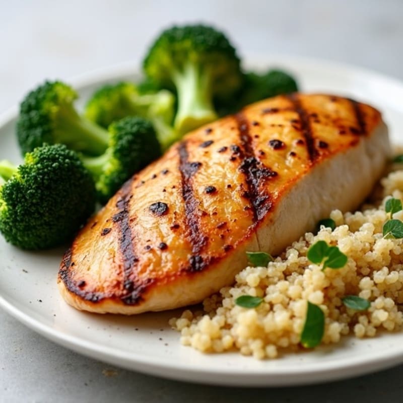 Grilled Chicken Breast with Roasted Broccoli and Quinoa