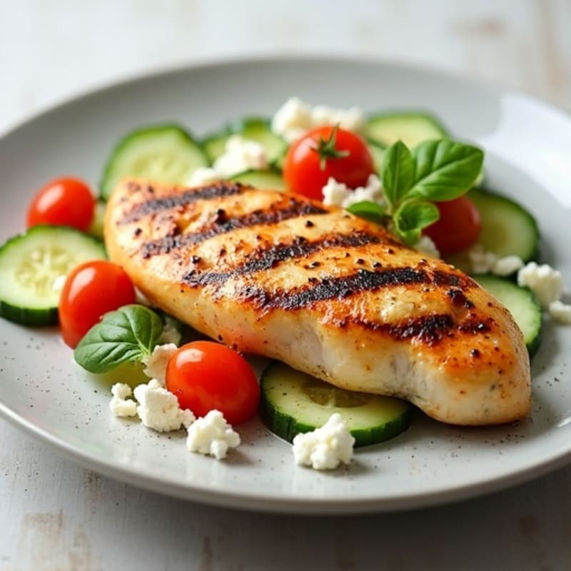 Grilled Chicken Breast with Cucumber Tomato Salad