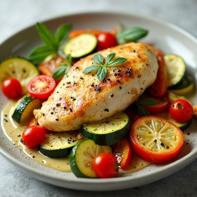 Creamy Herb Chicken and Roasted Vegetable Skillet