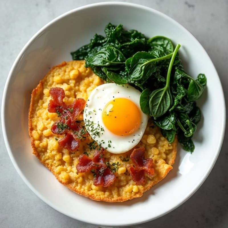 Crispy Turkey Bacon and Egg White Scramble with Sautéed Spinach