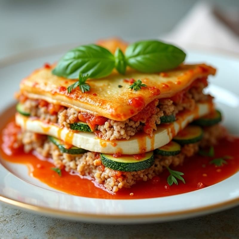 Hearty Baked Zucchini and Lean Ground Turkey Ricotta Layers