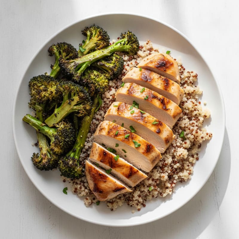 Grilled Chicken Breast with Quinoa and Roasted Broccoli