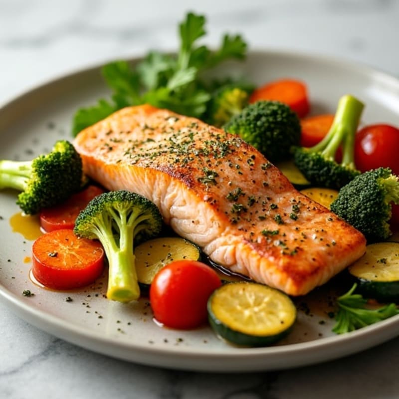 Herb-Crusted Pan Seared Salmon with Roasted Vegetables