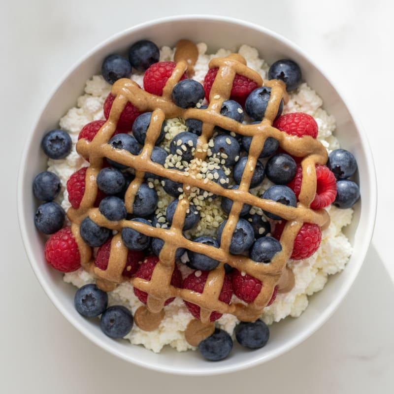 Cottage Cheese and Berry Protein Parfait with Almond Butter Drizzle