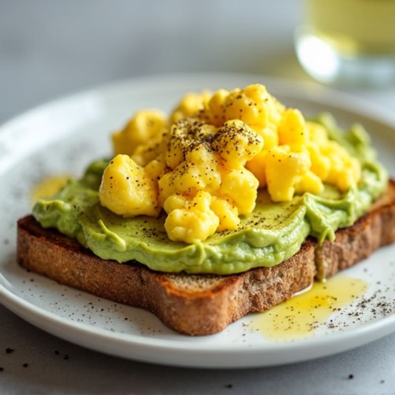 Creamy Avocado Toast with Fluffy Scrambled Eggs