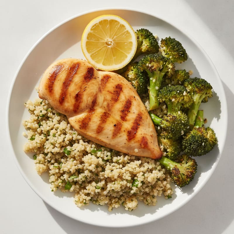 Grilled Chicken Breast with Quinoa and Roasted Broccoli