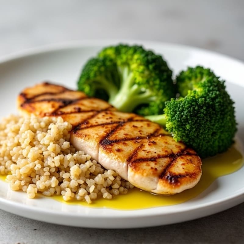Grilled Chicken Breast with Roasted Broccoli and Quinoa