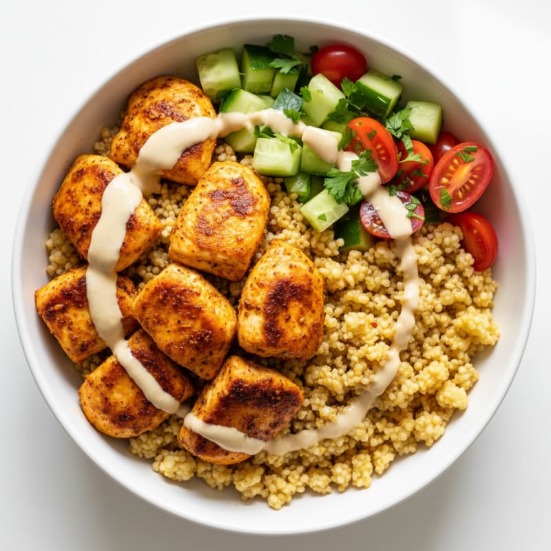 Crispy Lemon-Herb Chicken Shawarma Bowls