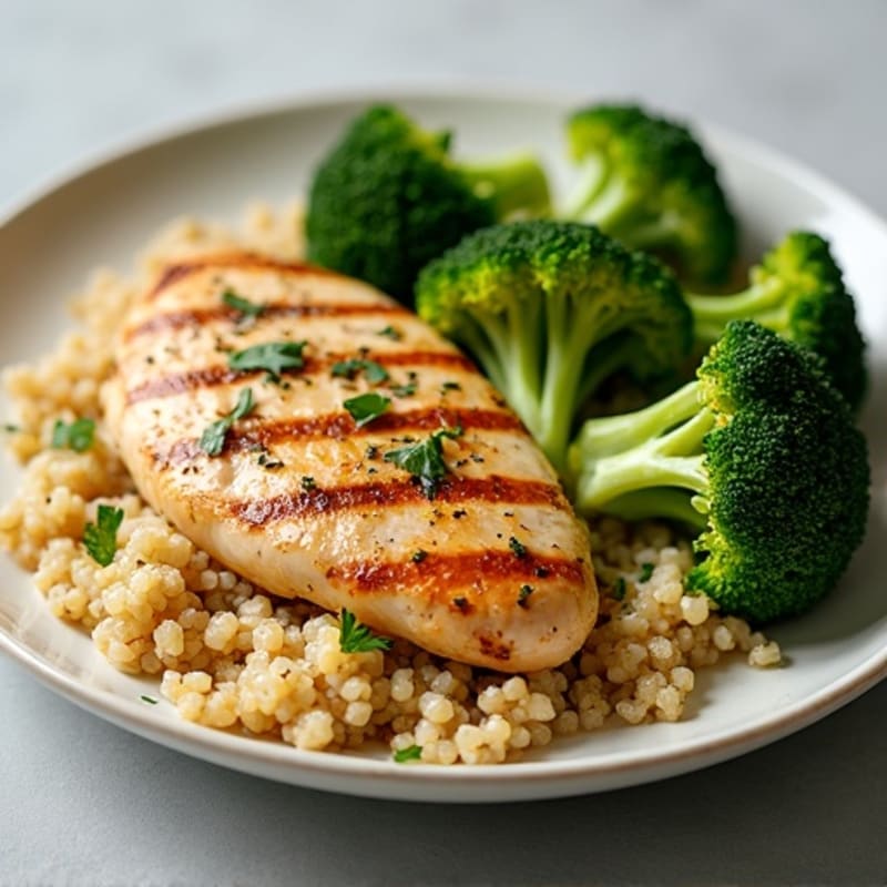 Grilled Chicken Breast with Quinoa and Roasted Broccoli