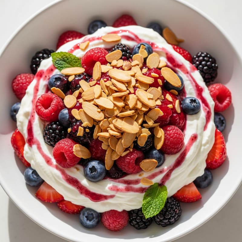 Greek Yogurt Protein Parfait with Mixed Berries and Almonds
