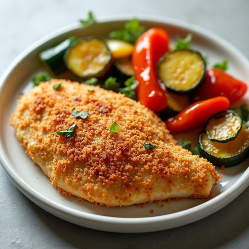 Crispy Pan-Seared Chicken with Sweet & Sour Roasted Vegetables