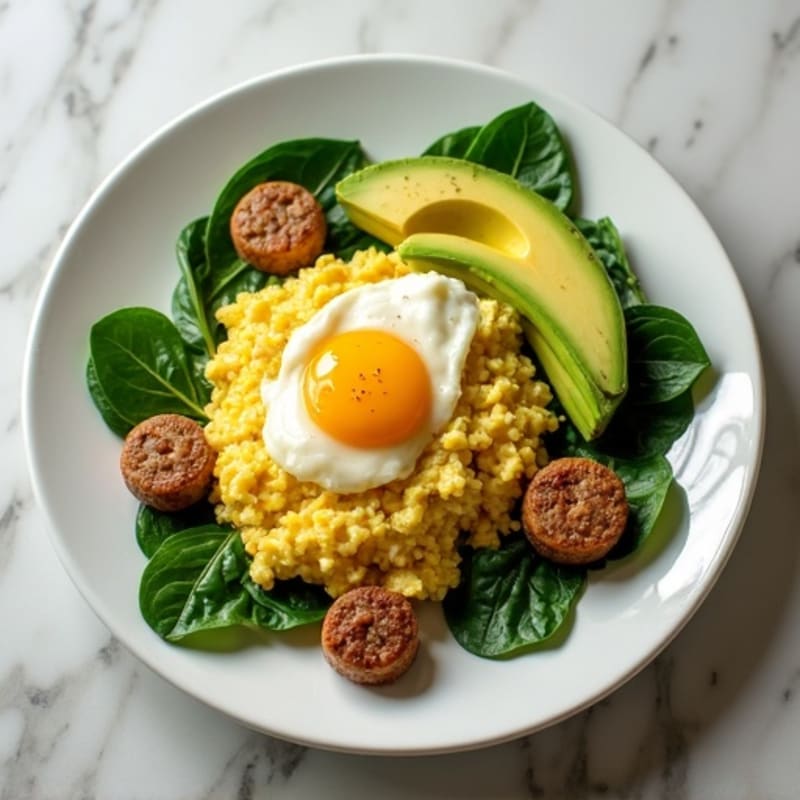 Egg White and Chicken Sausage Scramble with Spinach