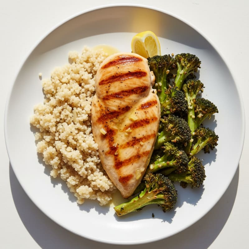 Grilled Chicken Breast with Quinoa and Roasted Broccoli