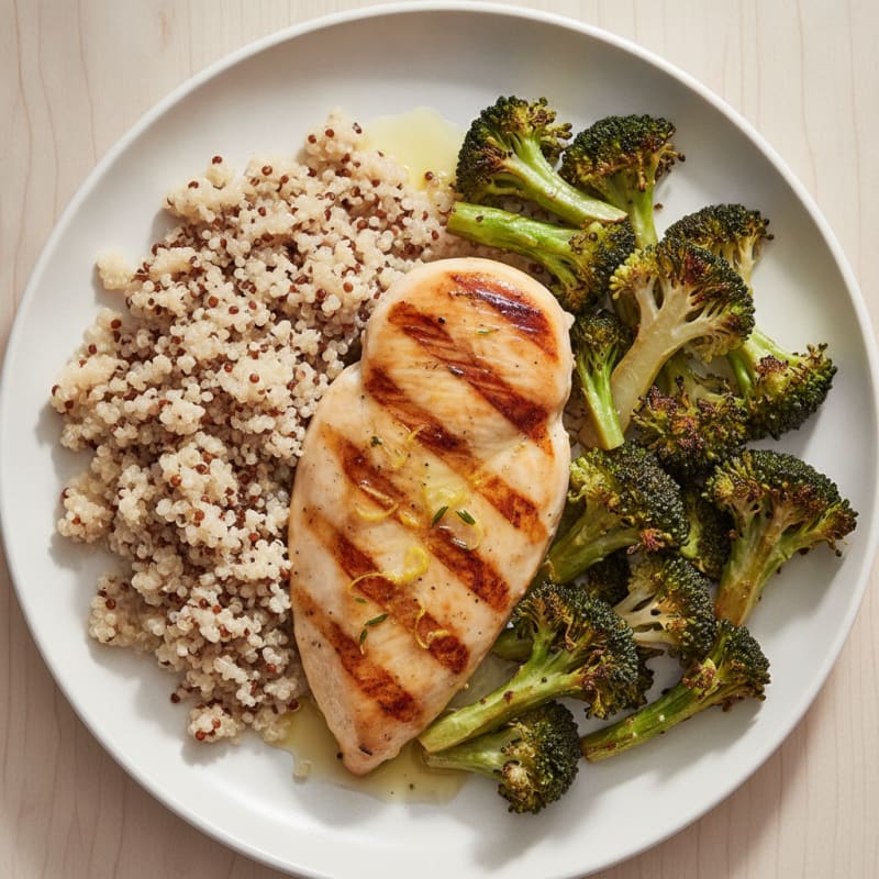 Grilled Chicken Breast with Roasted Broccoli and Quinoa