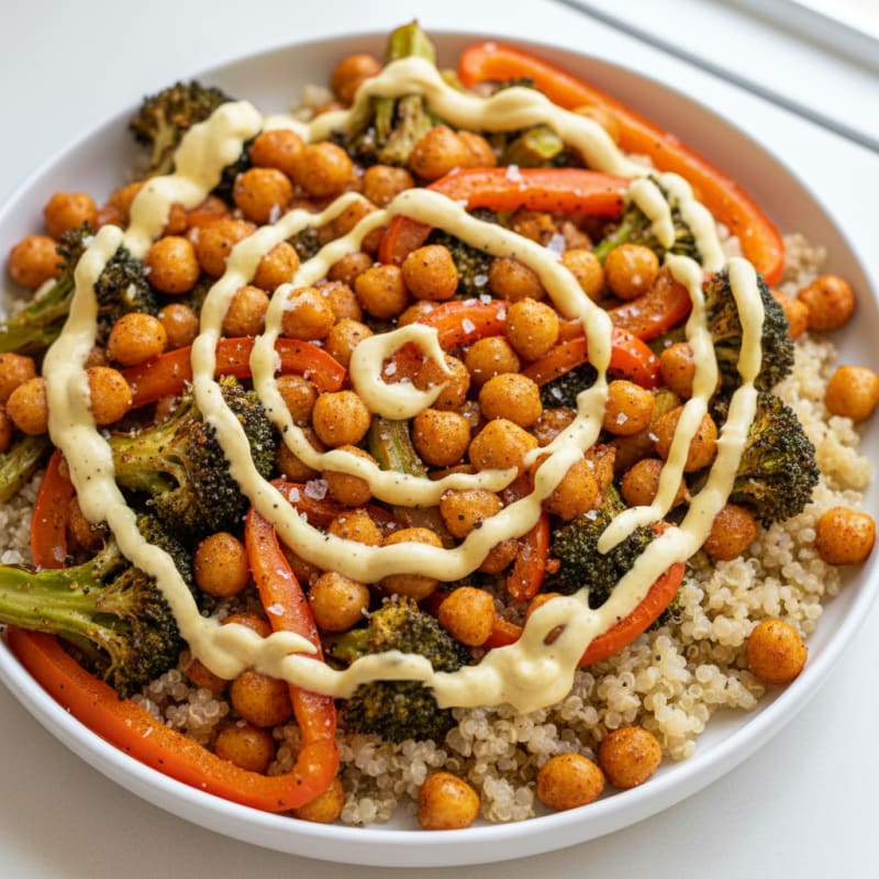 Roasted Vegetable and Chickpea Grain Bowl