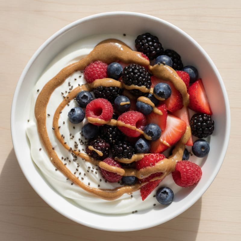Creamy Greek Yogurt Bowl with Mixed Berries and Almond Butter