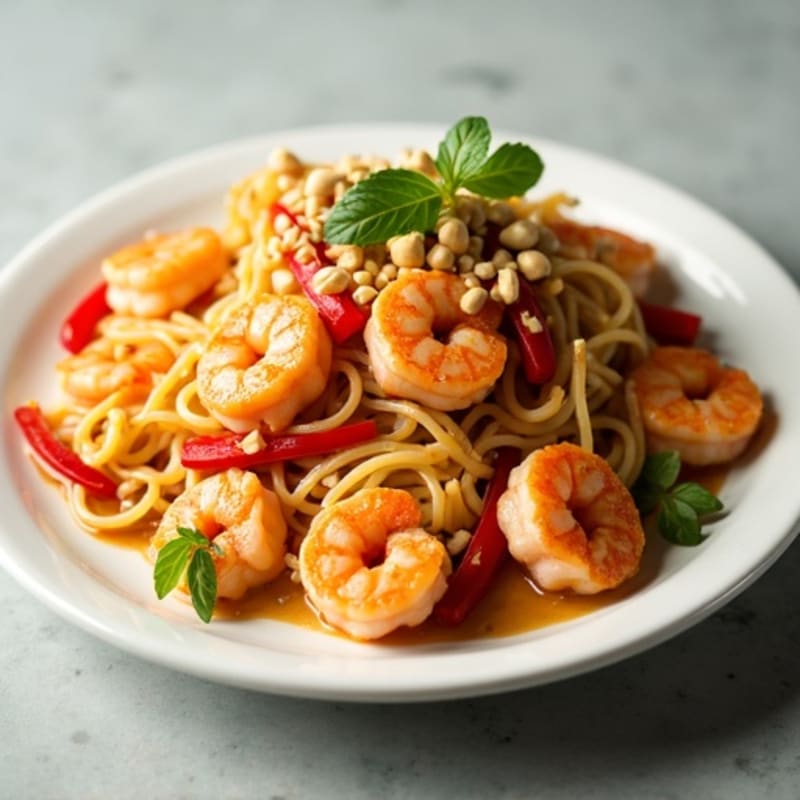 Shrimp and Rice Noodle Stir-Fry with Tangy Peanut Sauce