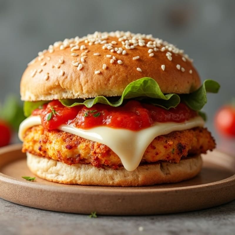 Crispy Chicken Burger with Melty Mozzarella and Fresh Marinara