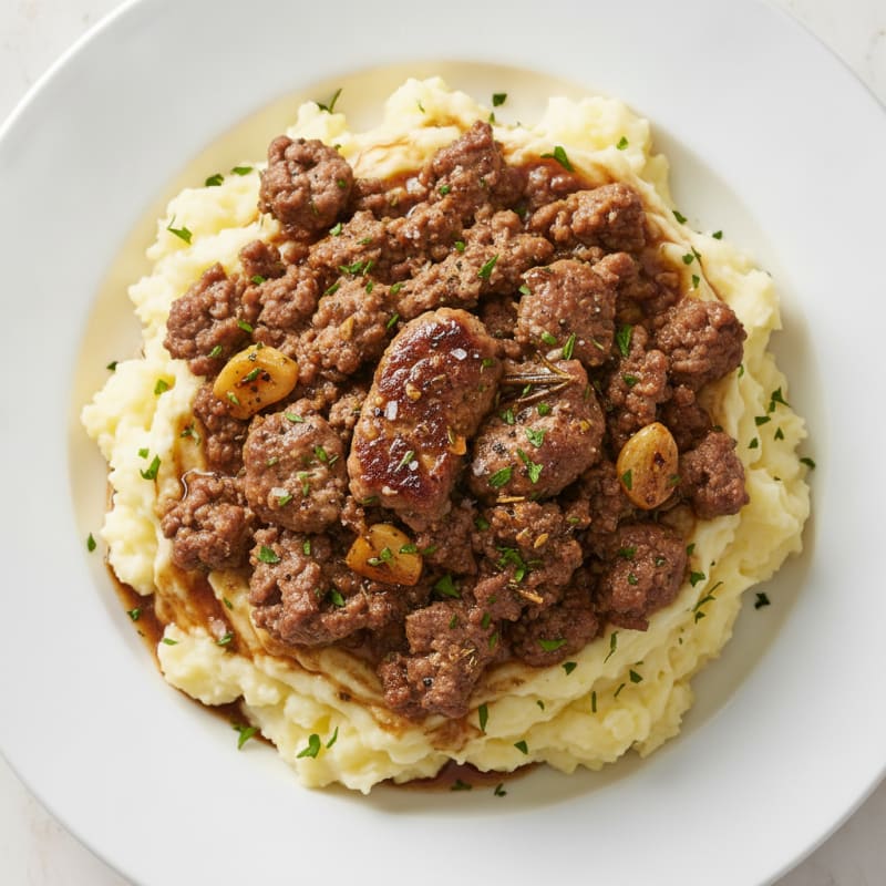 Garlic Herb Beef with Mashed Potatoes