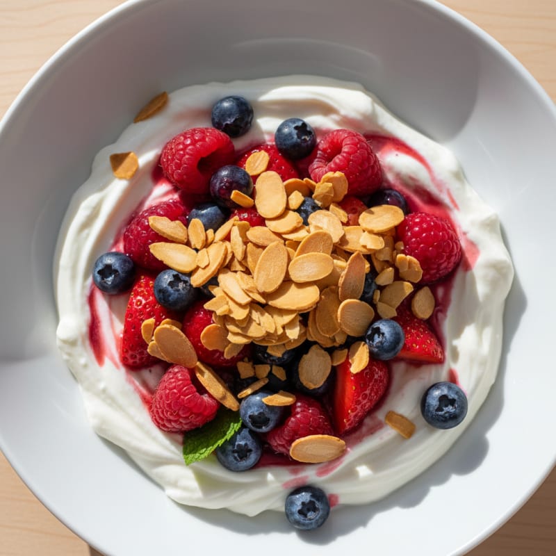 Greek Yogurt Protein Parfait with Mixed Berries and Almonds