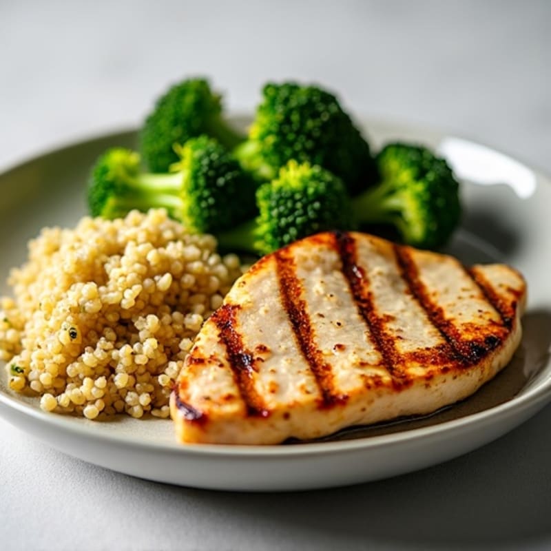Grilled Chicken Breast with Roasted Broccoli and Quinoa