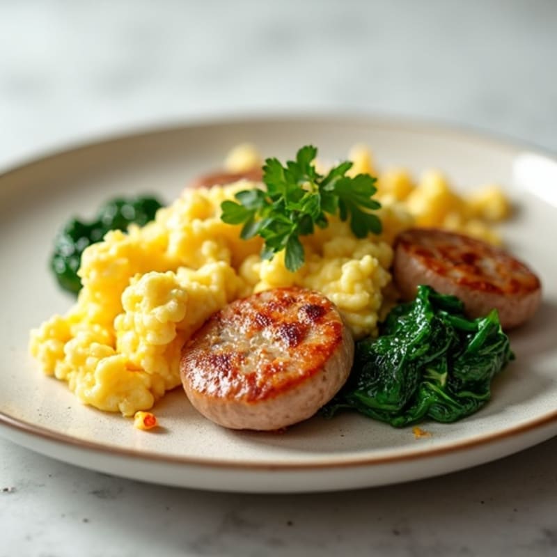 Egg White Scramble with Turkey Sausage and Sautéed Spinach