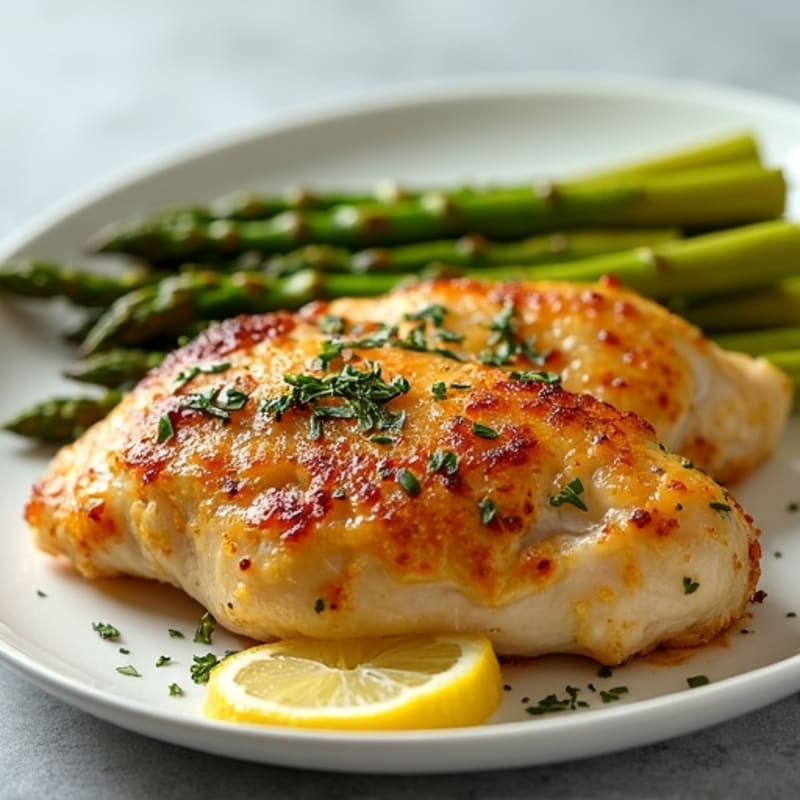 Crispy Lemon Herb Roasted Chicken with Roasted Asparagus