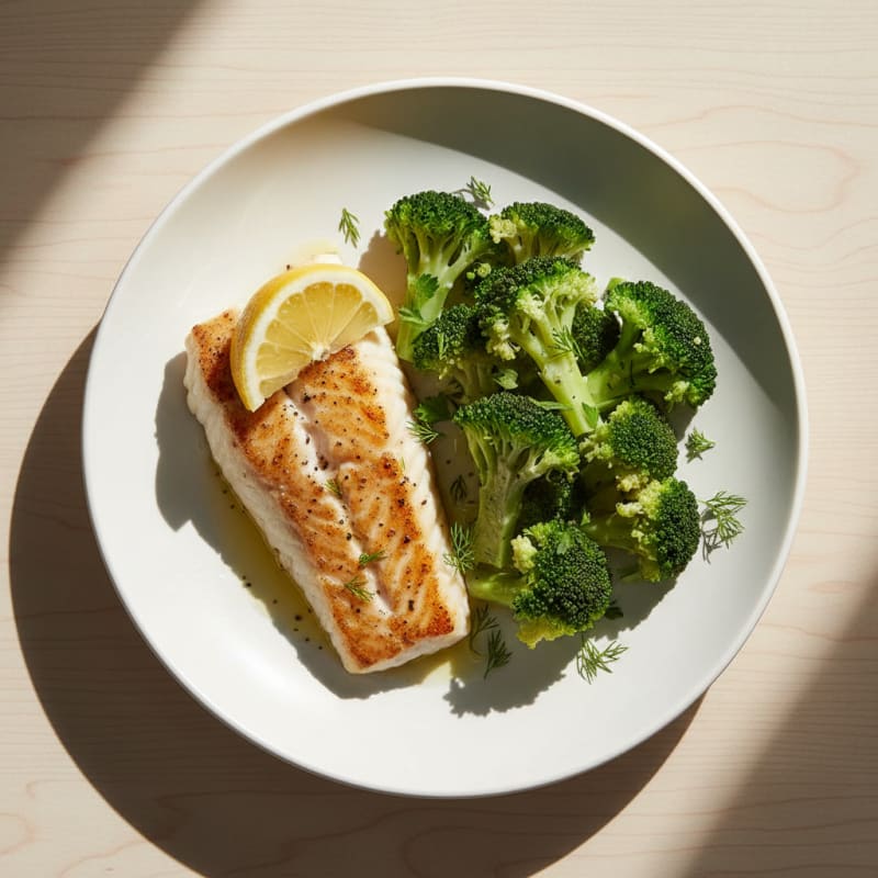 Seared Cod Fillet with Steamed Broccoli