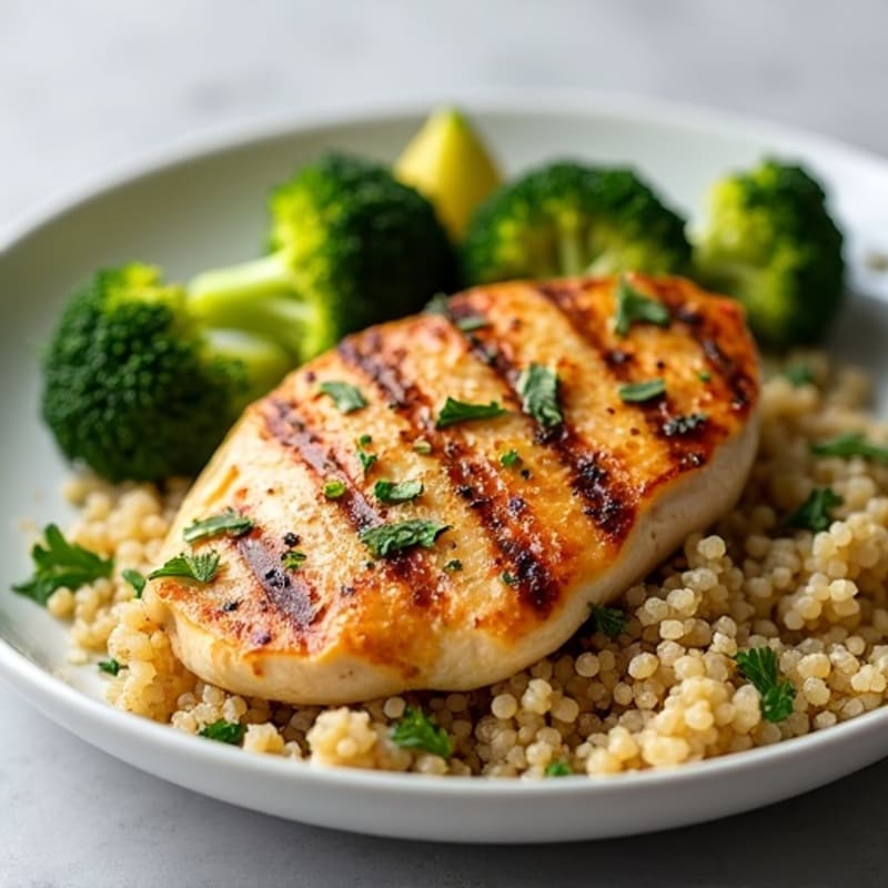 Grilled Chicken Breast with Quinoa and Roasted Broccoli