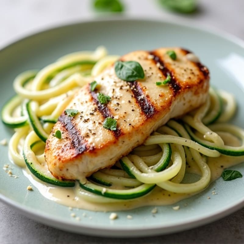 Creamy Lightened-Up Chicken Alfredo with Zucchini Noodles