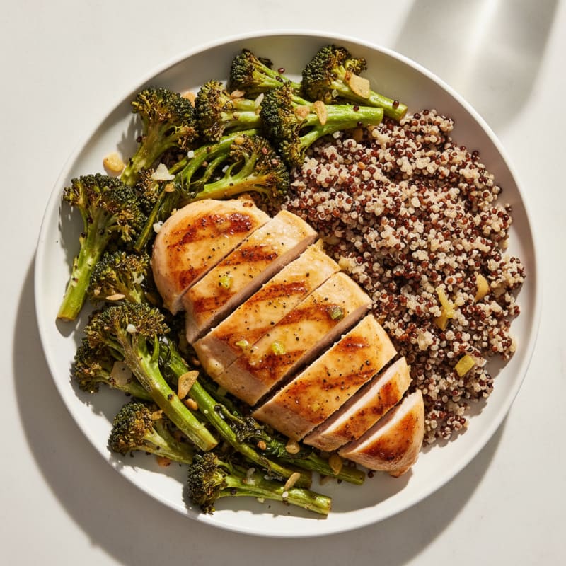 Grilled Chicken Breast with Roasted Broccoli and Quinoa