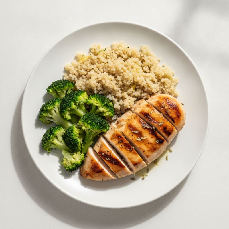 Grilled Chicken Breast with Quinoa and Steamed Broccoli