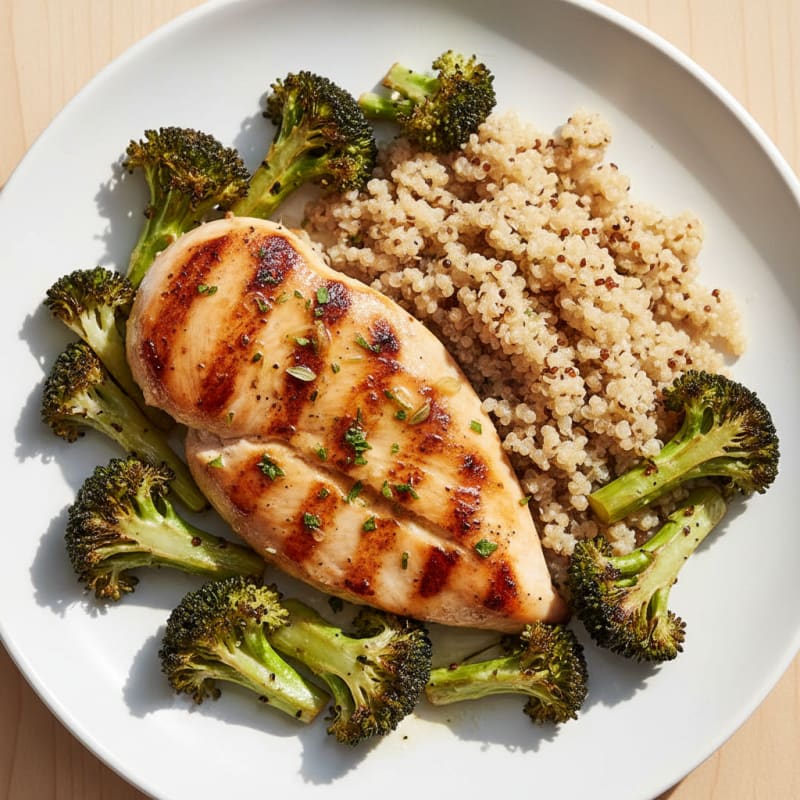 Grilled Chicken Breast with Quinoa and Roasted Broccoli