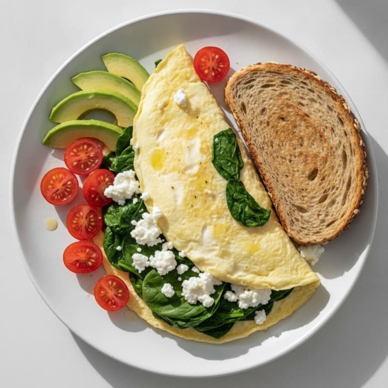 Egg White Spinach Omelette with Cottage Cheese and Cherry Tomatoes
