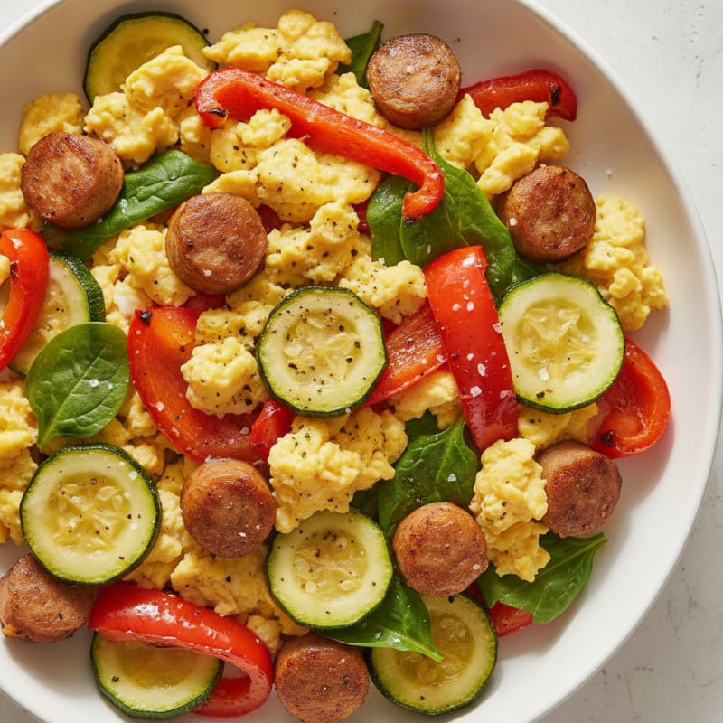 Hearty Scrambled Eggs with Roasted Vegetables