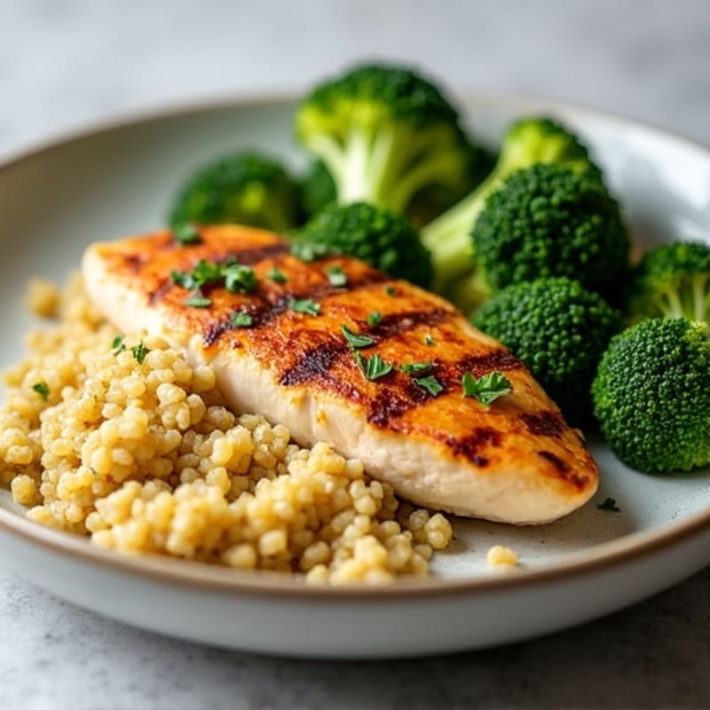 Grilled Chicken Breast with Roasted Broccoli and Quinoa