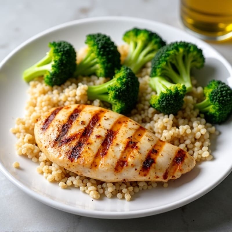 Grilled Chicken Breast with Quinoa and Roasted Broccoli