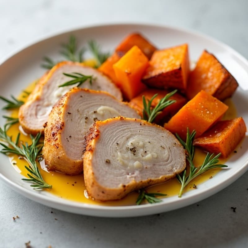 Herb-Roasted Turkey Breast with Garlic-Roasted Sweet Potatoes