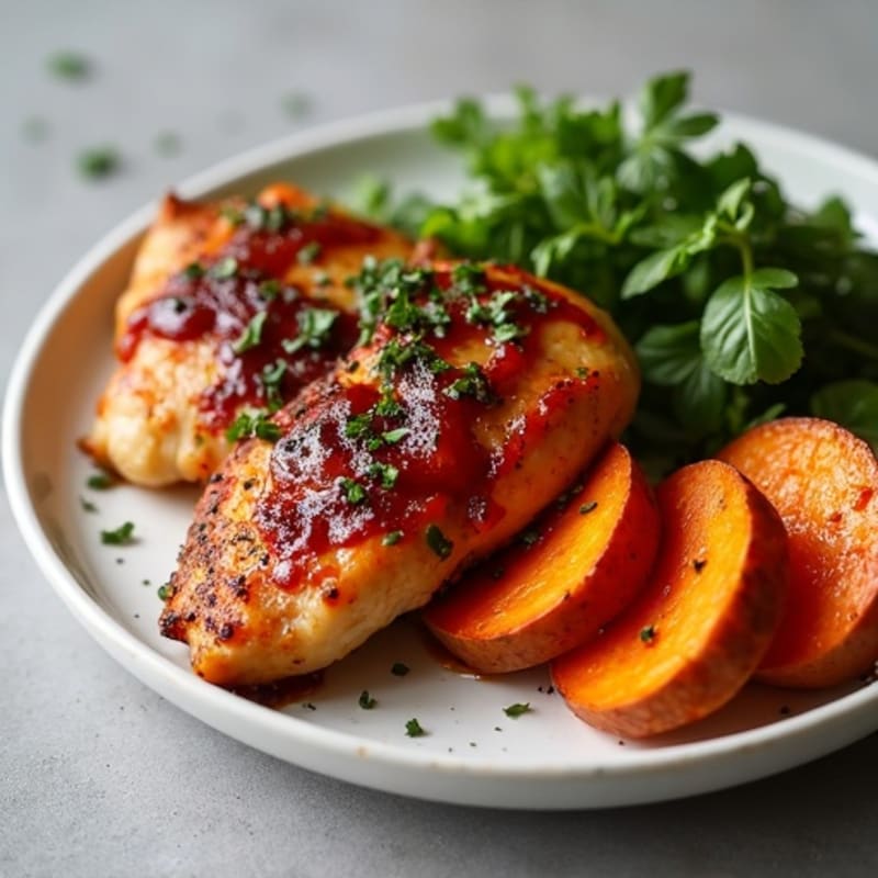 Sticky Date Glazed Chicken with Roasted Sweet Potatoes